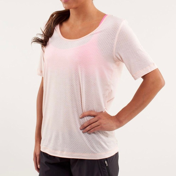 lululemon athletica Tops - Lululemon Drish Tee Mesh Burnout Parfait Pink Short Sleeve Sheer Top Size 10